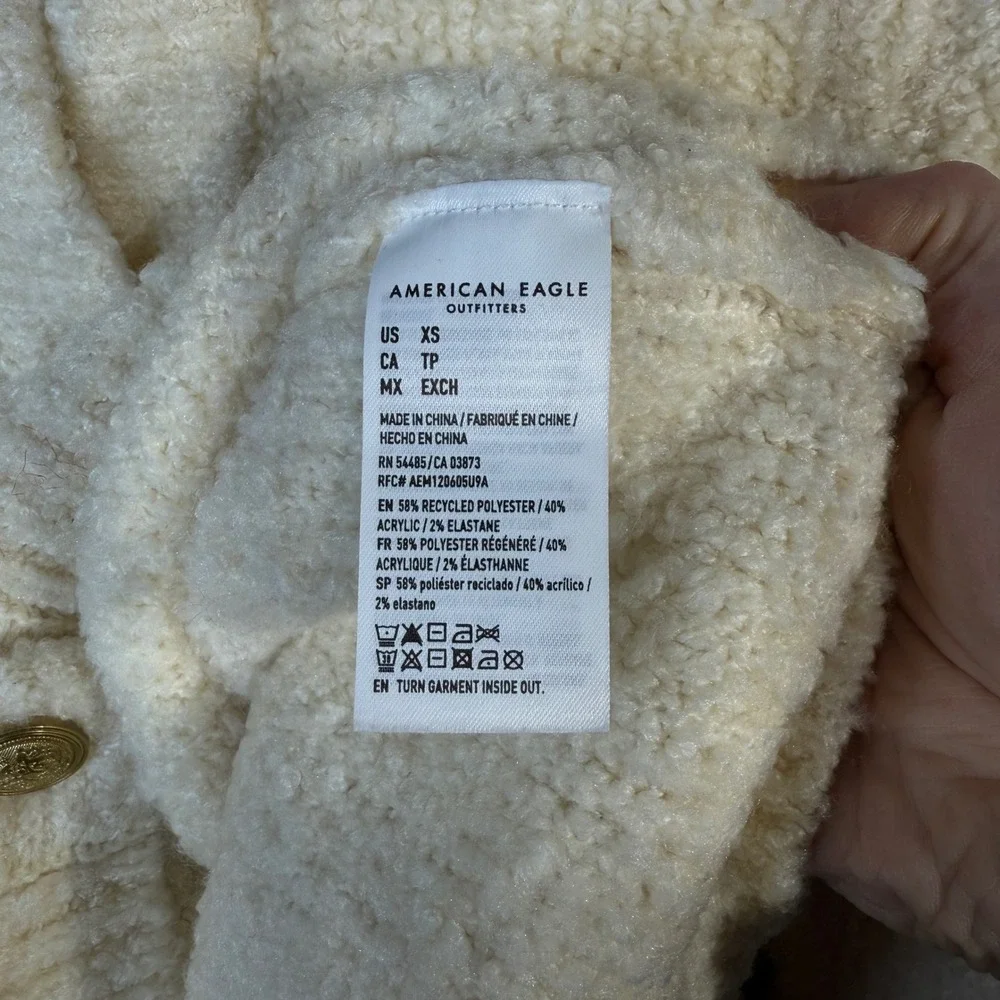 American Eagle Cream Fuzzy Gold Button Front Cardigan‎ Sweater XS Petite
